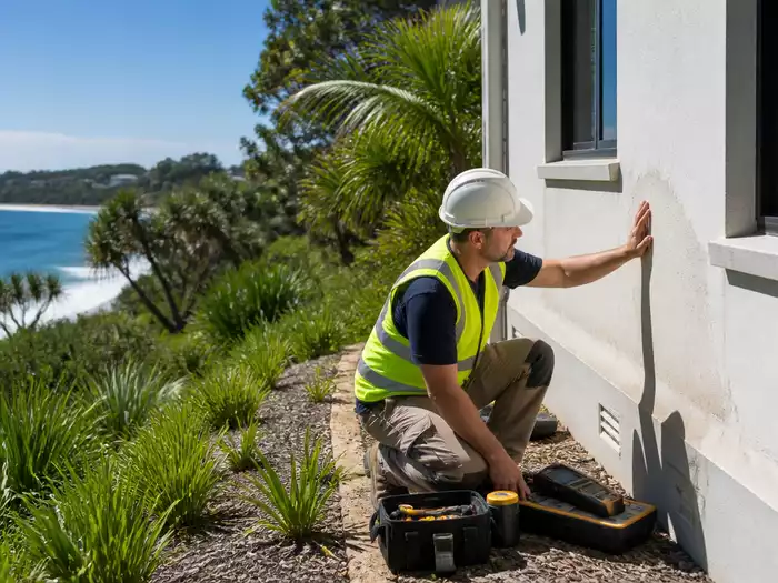 Waterproofing specialist assessing a Noosa home for moisture issues