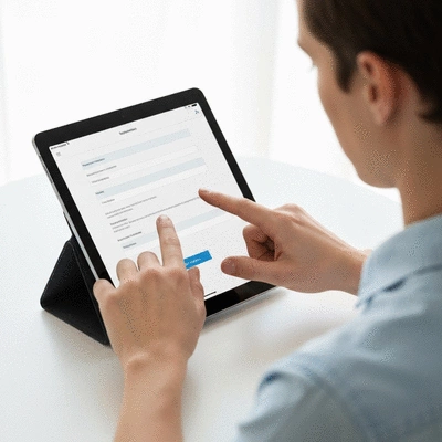 User submitting online form on tablet