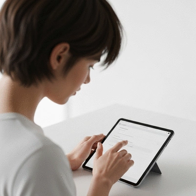 User submitting online form on tablet