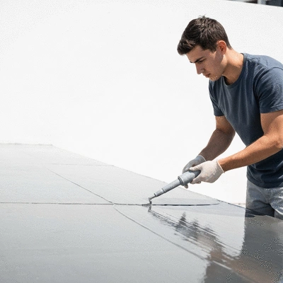 User applying liquid waterproofing to a surface