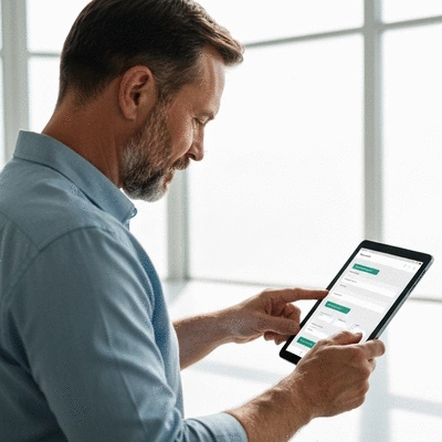 User submitting online form on tablet