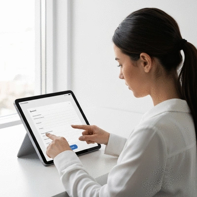 User submitting online form on tablet