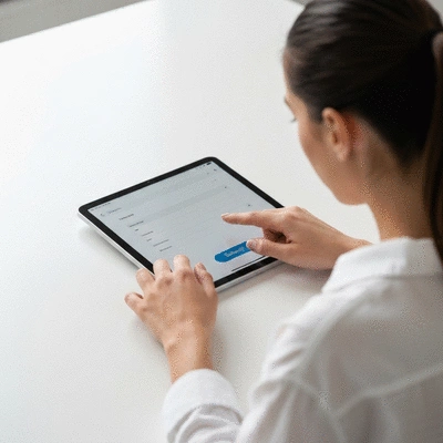 User submitting online form on tablet